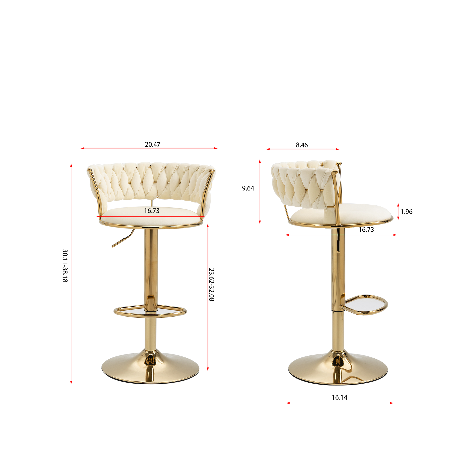 Set Of 2 Bar Stools,With Chrome Footrest And Base Swivel Height Adjustable Mechanical Lifting Velvet Golden Leg Simple Bar Stool Cream Cream Foam Fabric