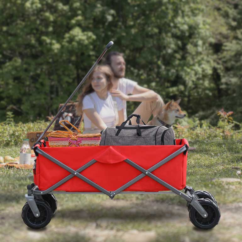 Utility Park Garden Cart Tool Customized Color Folding Camping Trolley Outdoor Picnic Beach Wagon Red Oxford Fabric Metal