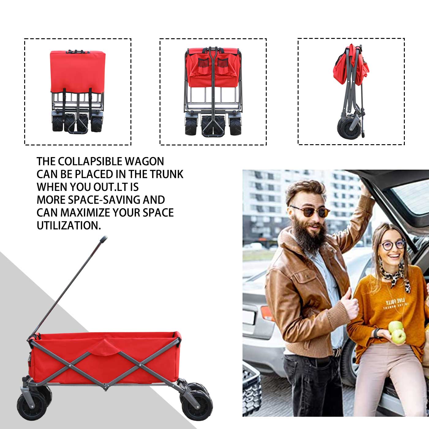 Utility Park Garden Cart Tool Customized Color Folding Camping Trolley Outdoor Picnic Beach Wagon Red Oxford Fabric Metal