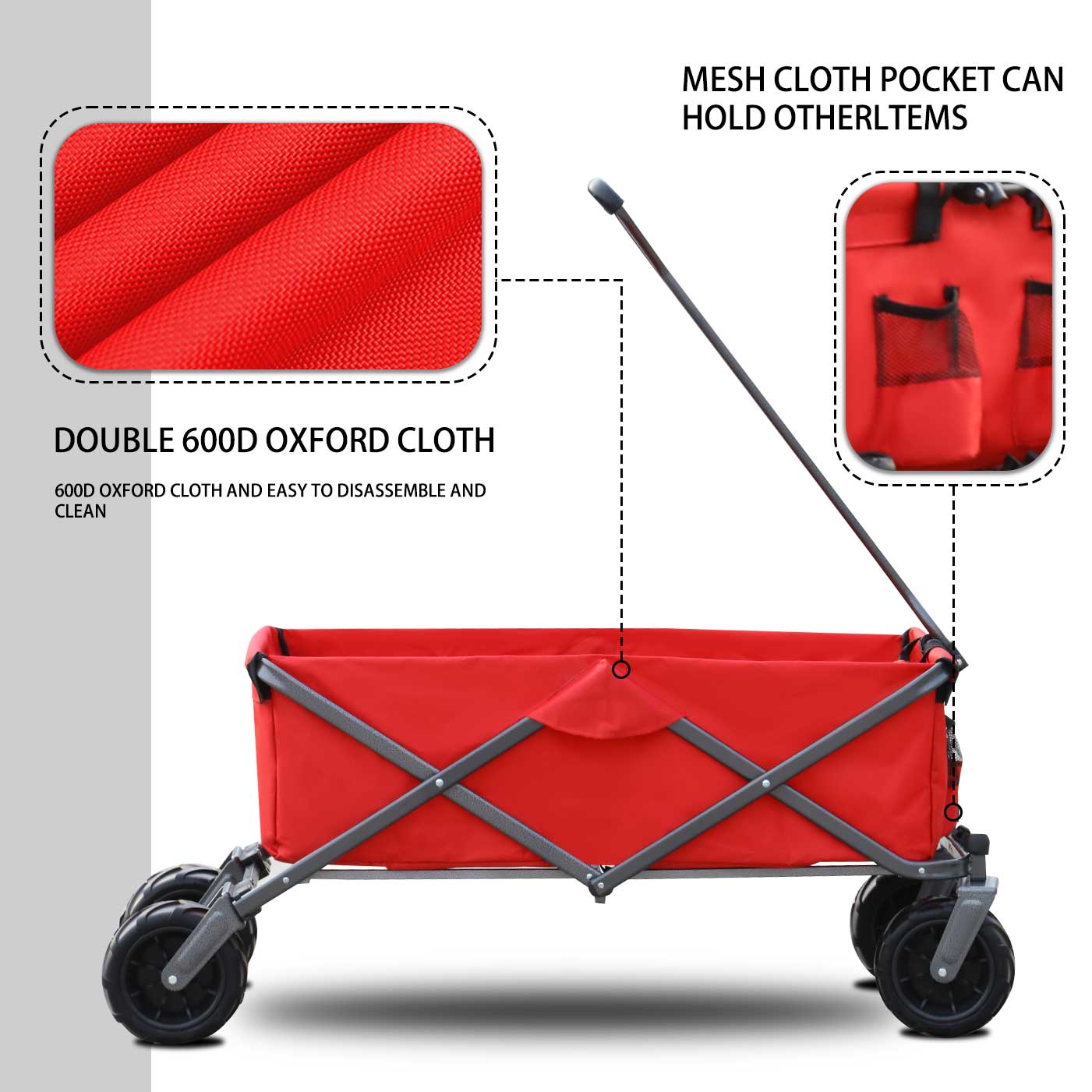 Utility Park Garden Cart Tool Customized Color Folding Camping Trolley Outdoor Picnic Beach Wagon Red Oxford Fabric Metal