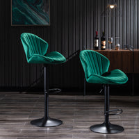 Bar Stools Set Of 2 Adjustable Barstools With Back And Footrest, Counter Height Bar Chairs For Kitchen, Pub Green Green Foam Fabric