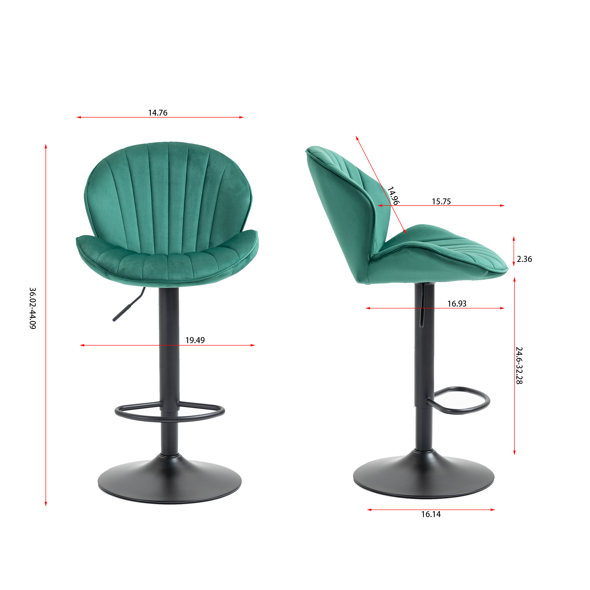 Bar Stools Set Of 2 Adjustable Barstools With Back And Footrest, Counter Height Bar Chairs For Kitchen, Pub Green Green Foam Fabric