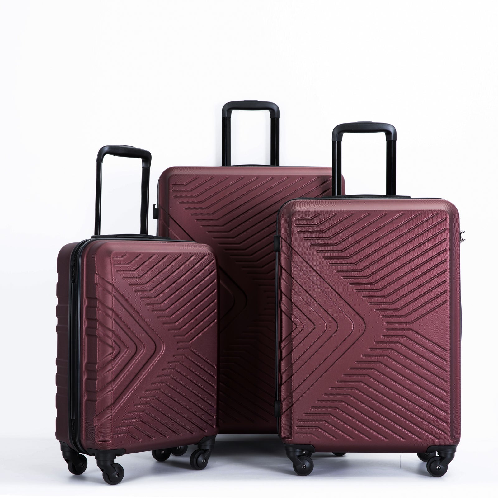 3 Piece Luggage Sets Abs Lightweight Suitcase With Two Hooks, Spinner Wheels, Tsa Lock, 20 24 28 Wine Red Red Abs