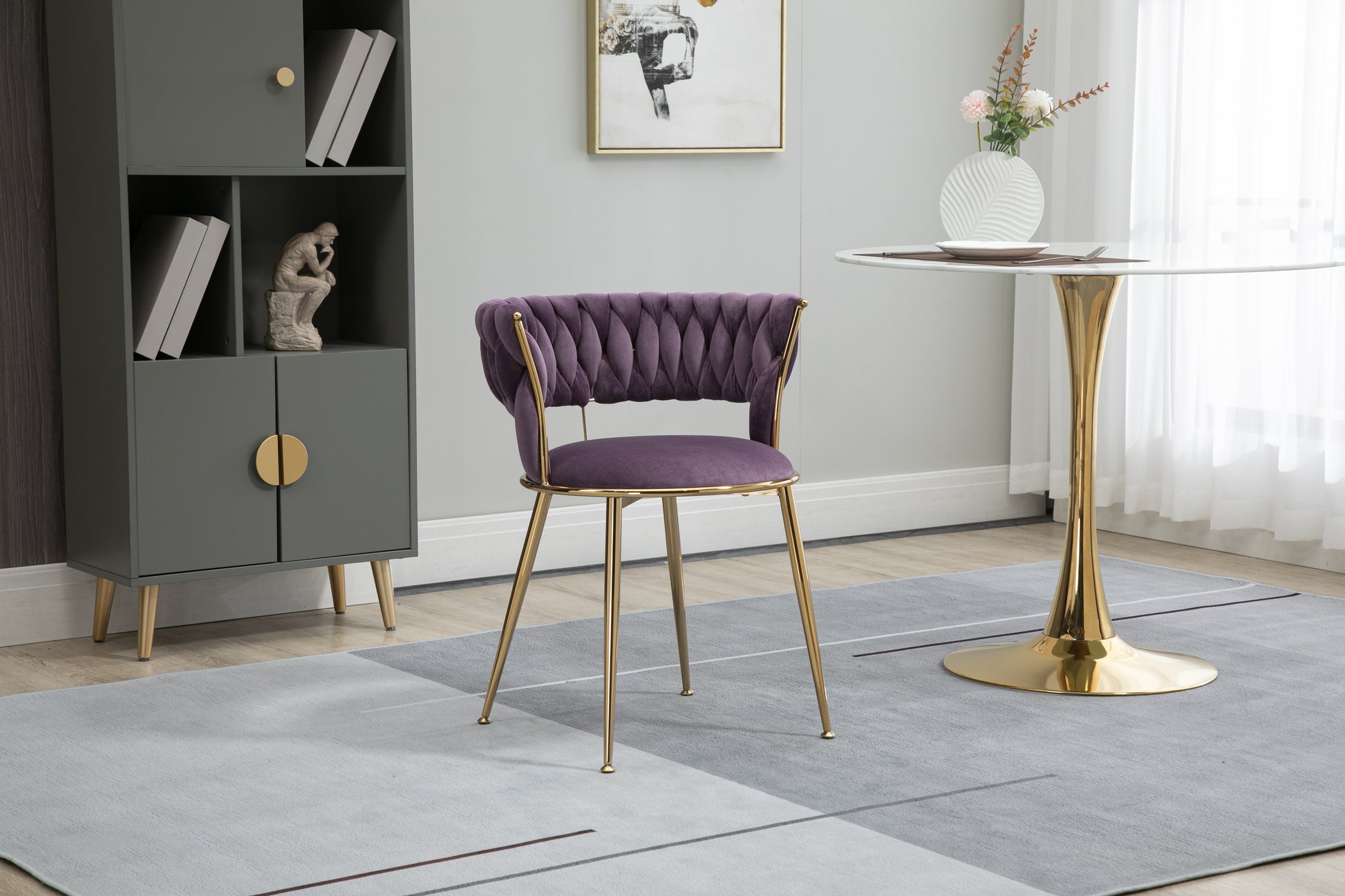 Coolmore Velvet Dining Chairs Set Of 2, Woven Upholstered Dining Chairs With Gold Metal Legs, Modern Accent Chairs For Living Room, Dining Room, Kitchen Purple Velvet Purple Foam Velvet