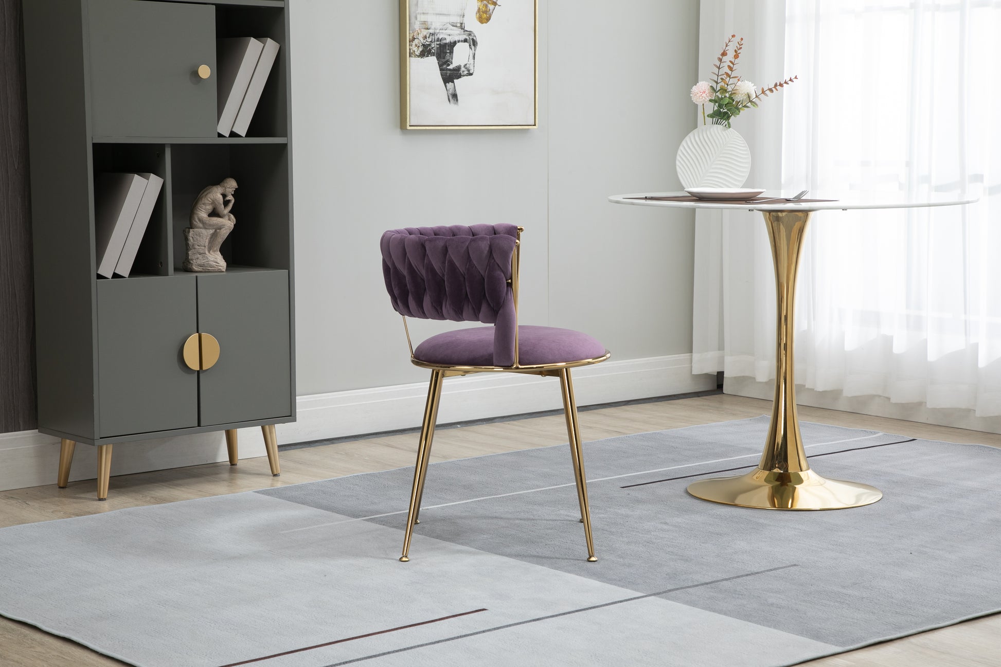 Coolmore Velvet Dining Chairs Set Of 2, Woven Upholstered Dining Chairs With Gold Metal Legs, Modern Accent Chairs For Living Room, Dining Room, Kitchen Purple Velvet Purple Foam Velvet