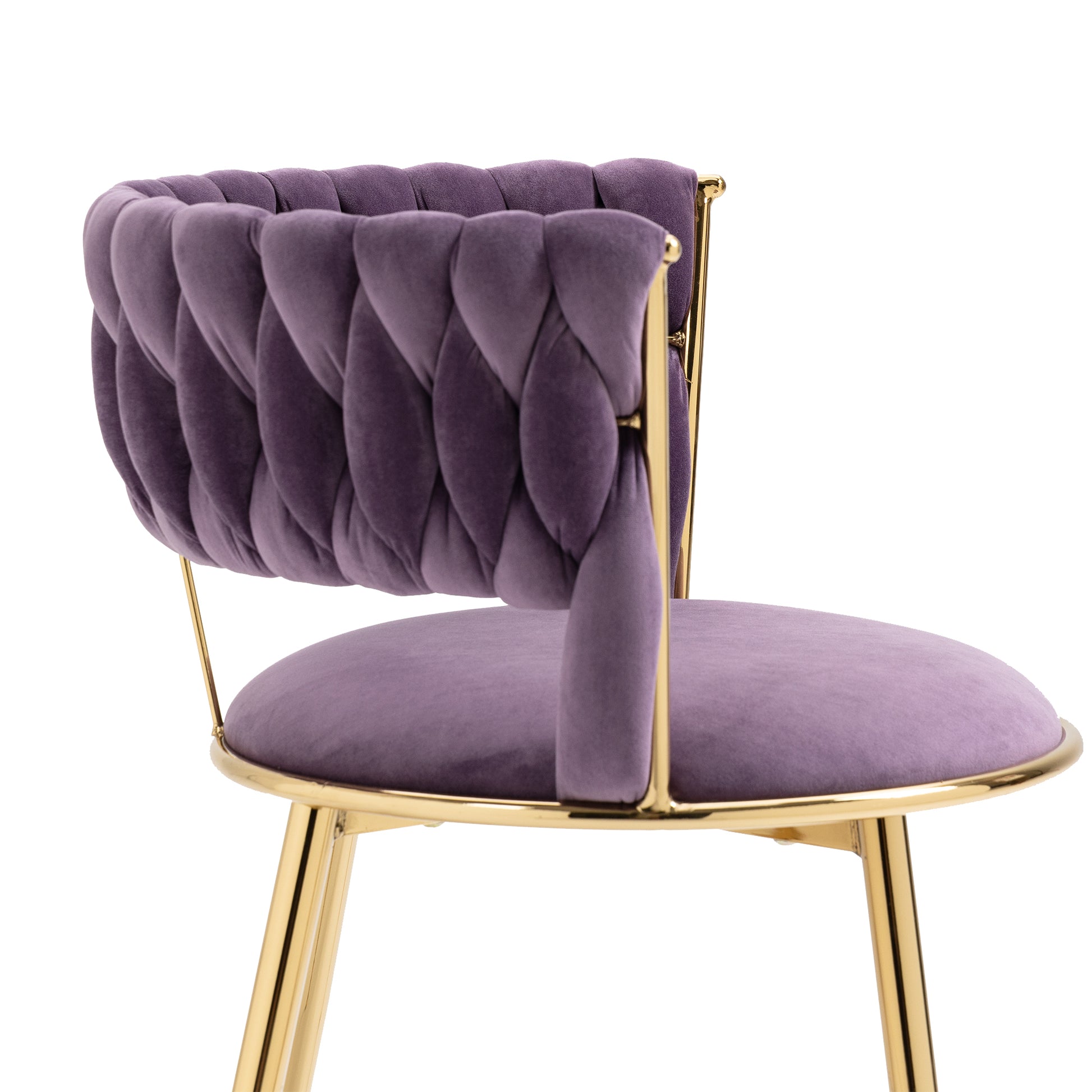 Coolmore Velvet Dining Chairs Set Of 2, Woven Upholstered Dining Chairs With Gold Metal Legs, Modern Accent Chairs For Living Room, Dining Room, Kitchen Purple Velvet Purple Foam Velvet