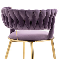 Coolmore Velvet Dining Chairs Set Of 2, Woven Upholstered Dining Chairs With Gold Metal Legs, Modern Accent Chairs For Living Room, Dining Room, Kitchen Purple Velvet Purple Foam Velvet