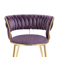 Coolmore Velvet Dining Chairs Set Of 2, Woven Upholstered Dining Chairs With Gold Metal Legs, Modern Accent Chairs For Living Room, Dining Room, Kitchen Purple Velvet Purple Foam Velvet