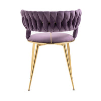 Coolmore Velvet Dining Chairs Set Of 2, Woven Upholstered Dining Chairs With Gold Metal Legs, Modern Accent Chairs For Living Room, Dining Room, Kitchen Purple Velvet Purple Foam Velvet