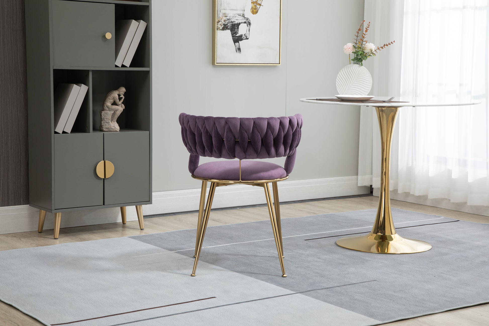 Coolmore Velvet Dining Chairs Set Of 2, Woven Upholstered Dining Chairs With Gold Metal Legs, Modern Accent Chairs For Living Room, Dining Room, Kitchen Purple Velvet Purple Foam Velvet