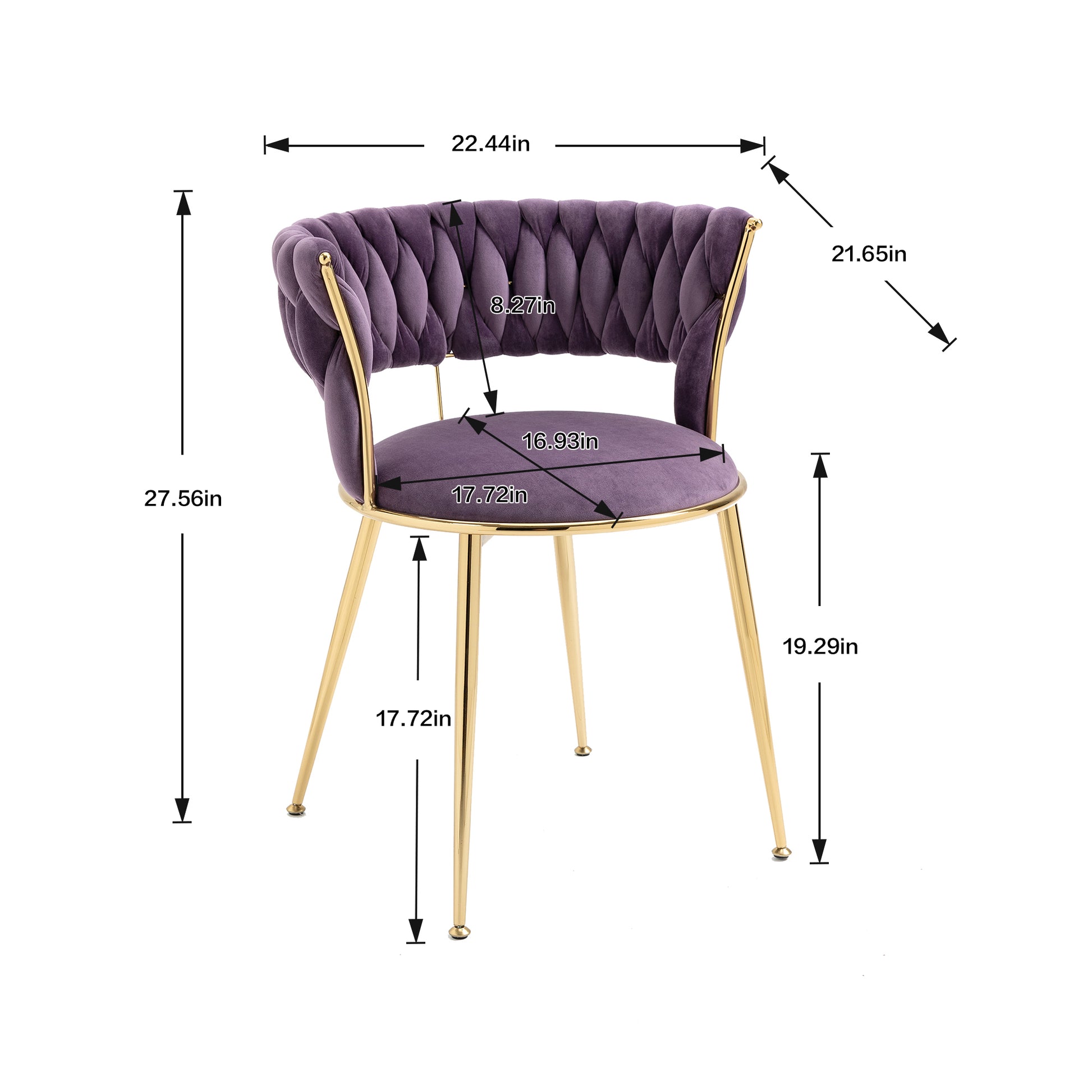 Coolmore Velvet Dining Chairs Set Of 2, Woven Upholstered Dining Chairs With Gold Metal Legs, Modern Accent Chairs For Living Room, Dining Room, Kitchen Purple Velvet Purple Foam Velvet