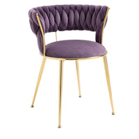 Coolmore Velvet Dining Chairs Set Of 2, Woven Upholstered Dining Chairs With Gold Metal Legs, Modern Accent Chairs For Living Room, Dining Room, Kitchen Purple Velvet Purple Foam Velvet