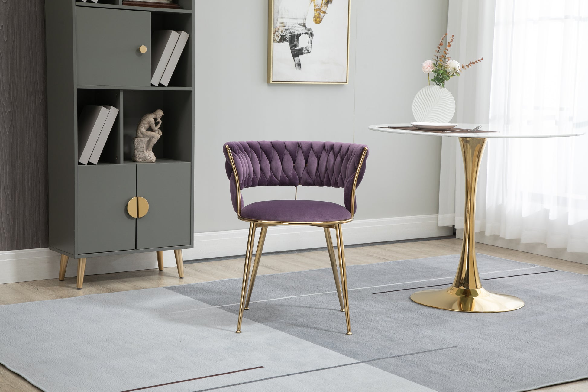 Coolmore Velvet Dining Chairs Set Of 2, Woven Upholstered Dining Chairs With Gold Metal Legs, Modern Accent Chairs For Living Room, Dining Room, Kitchen Purple Velvet Purple Foam Velvet