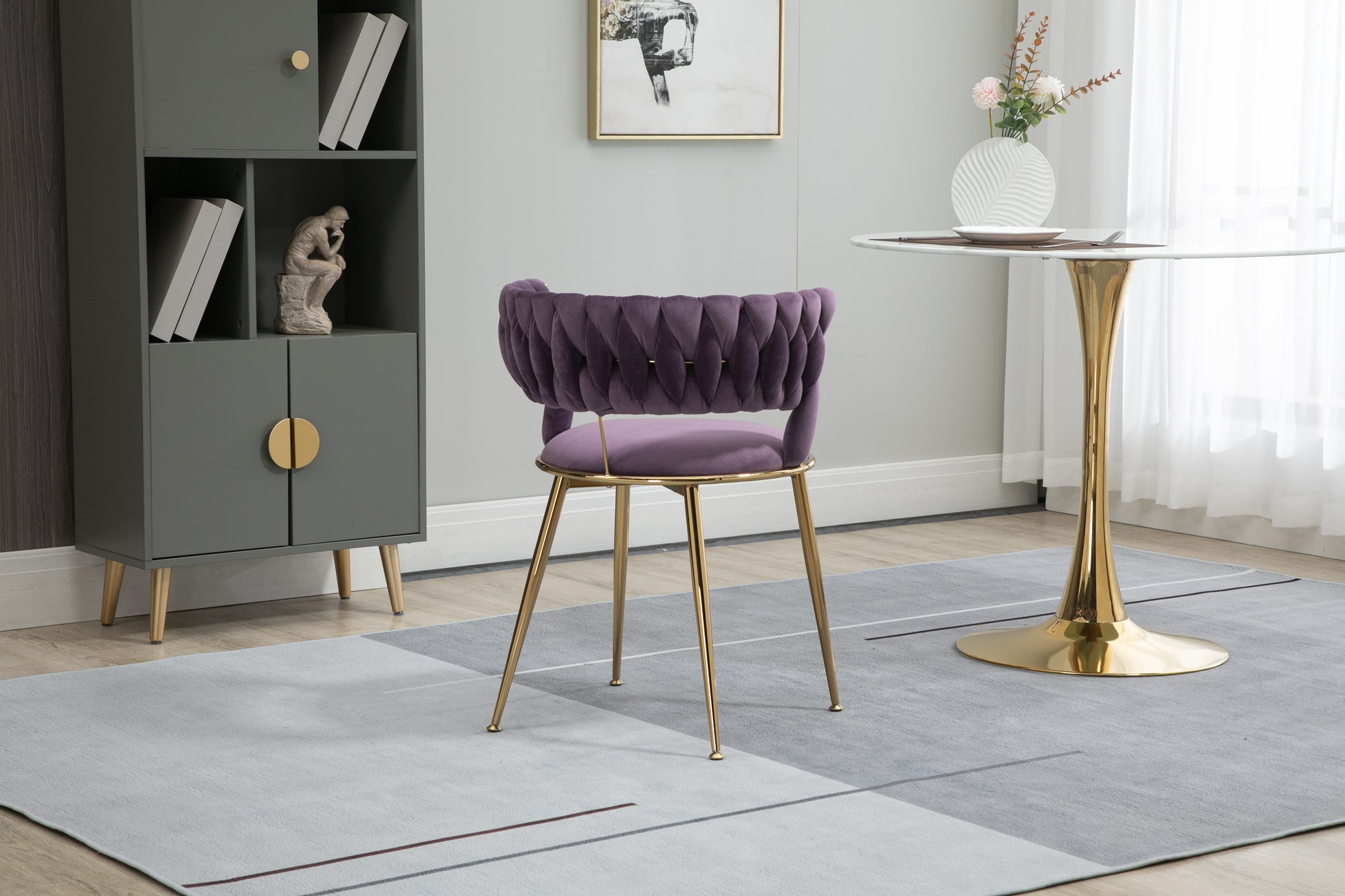 Coolmore Velvet Dining Chairs Set Of 2, Woven Upholstered Dining Chairs With Gold Metal Legs, Modern Accent Chairs For Living Room, Dining Room, Kitchen Purple Velvet Purple Foam Velvet