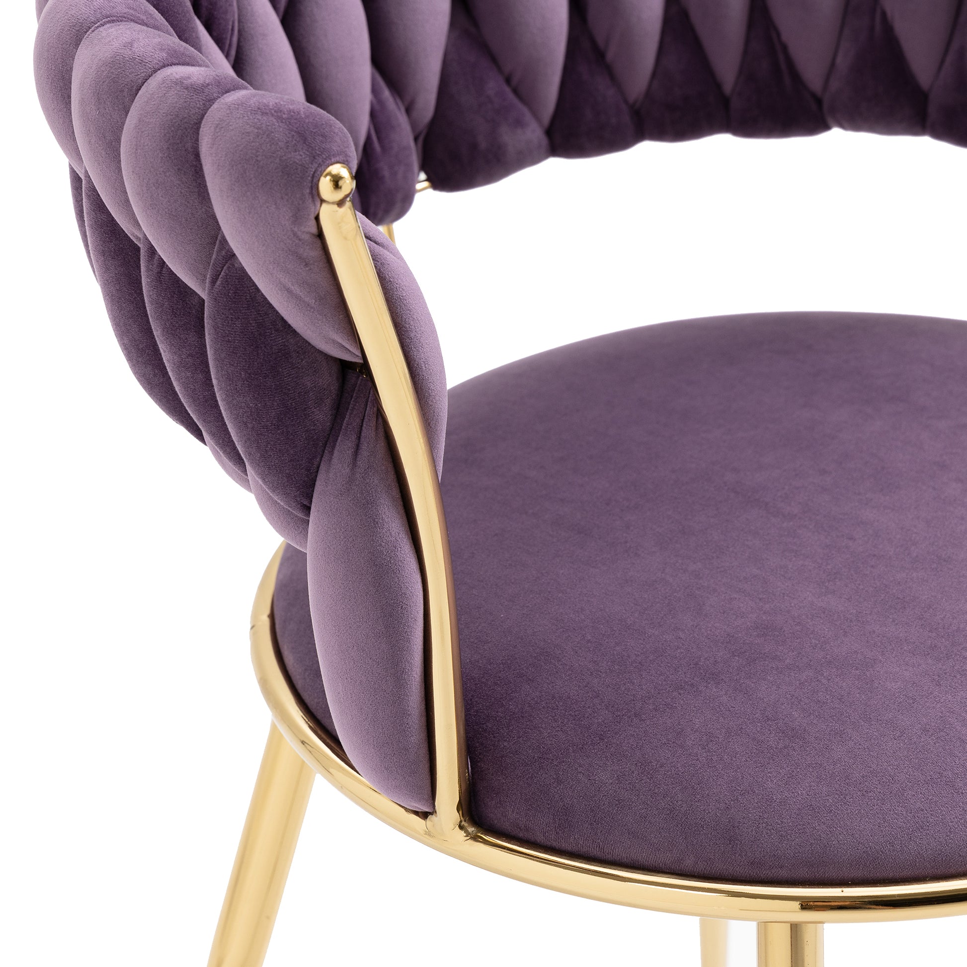 Coolmore Velvet Dining Chairs Set Of 2, Woven Upholstered Dining Chairs With Gold Metal Legs, Modern Accent Chairs For Living Room, Dining Room, Kitchen Purple Velvet Purple Foam Velvet