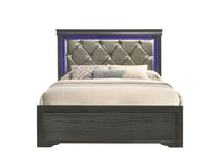 Brooklyn Full 4 Piece Led Bedroom Set Made With Wood In Gray Box Spring Required Full Gray Wood 4 Piece Set Bedroom Bed Included,Dresser Included,Mirror Included,Nightstand Included Modern Acacia Upholstered Polyester Tufted Wood