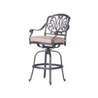 Round 4 Person 42" Long Bar Height Dining Set With Sunbrella Cushions Grey Ivory Polyester Aluminum
