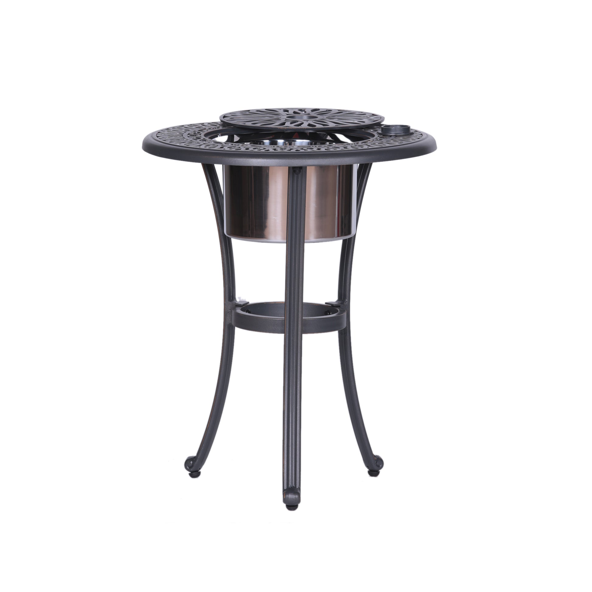 Outdoor Patio Aluminum Round Bistro Table Side Table With Ice Bucket Gunmetal Aluminum