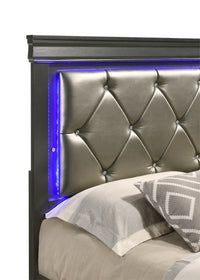 Brooklyn Full 4 Piece Led Bedroom Set Made With Wood In Gray Box Spring Required Full Gray Wood 4 Piece Set Bedroom Bed Included,Dresser Included,Mirror Included,Nightstand Included Modern Acacia Upholstered Polyester Tufted Wood