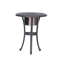 Outdoor Patio Aluminum Round Bistro Table Side Table With Ice Bucket Gunmetal Aluminum