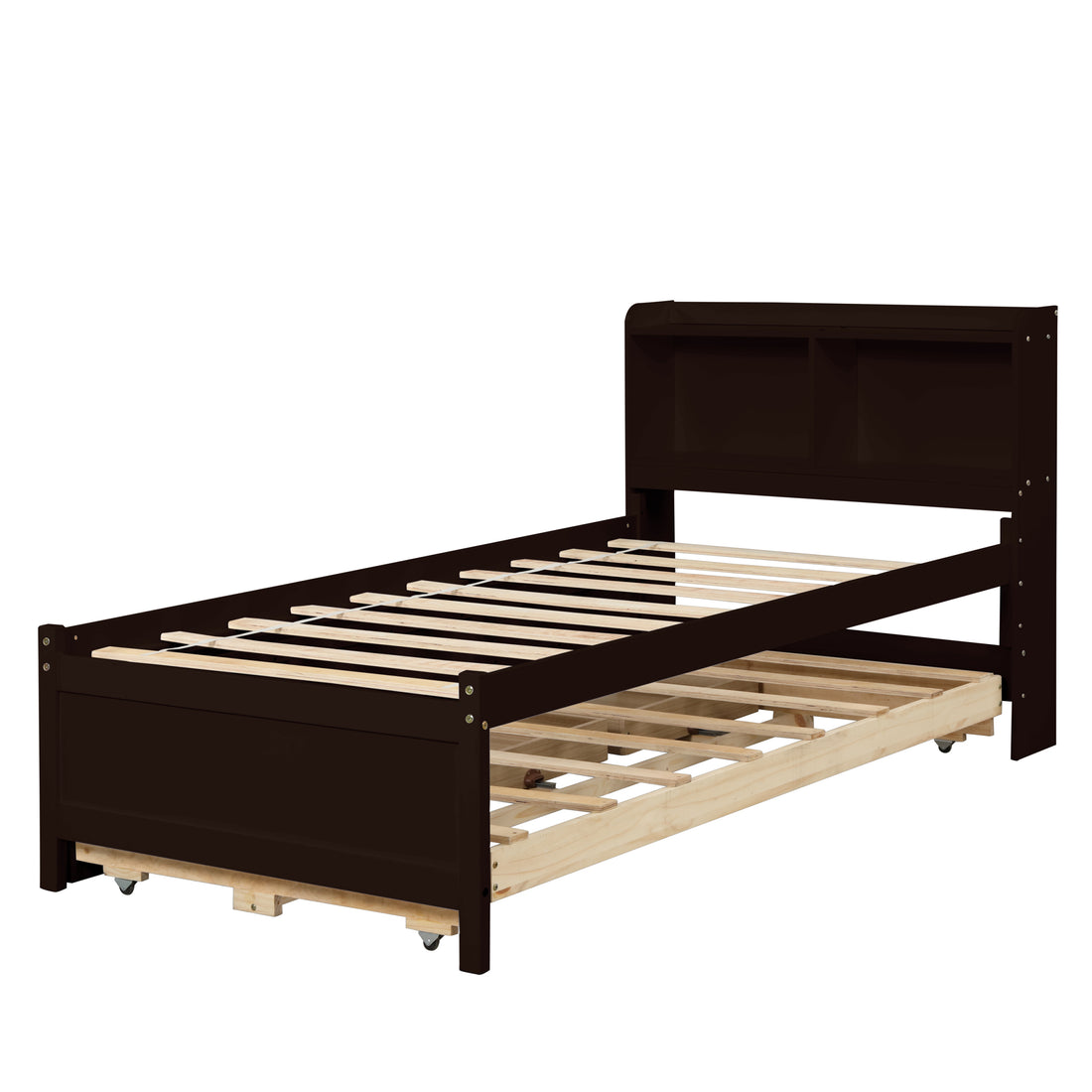 Full Bed With Bookcase,Twin Trundle,Drawers,Espresso Full Espresso Pine