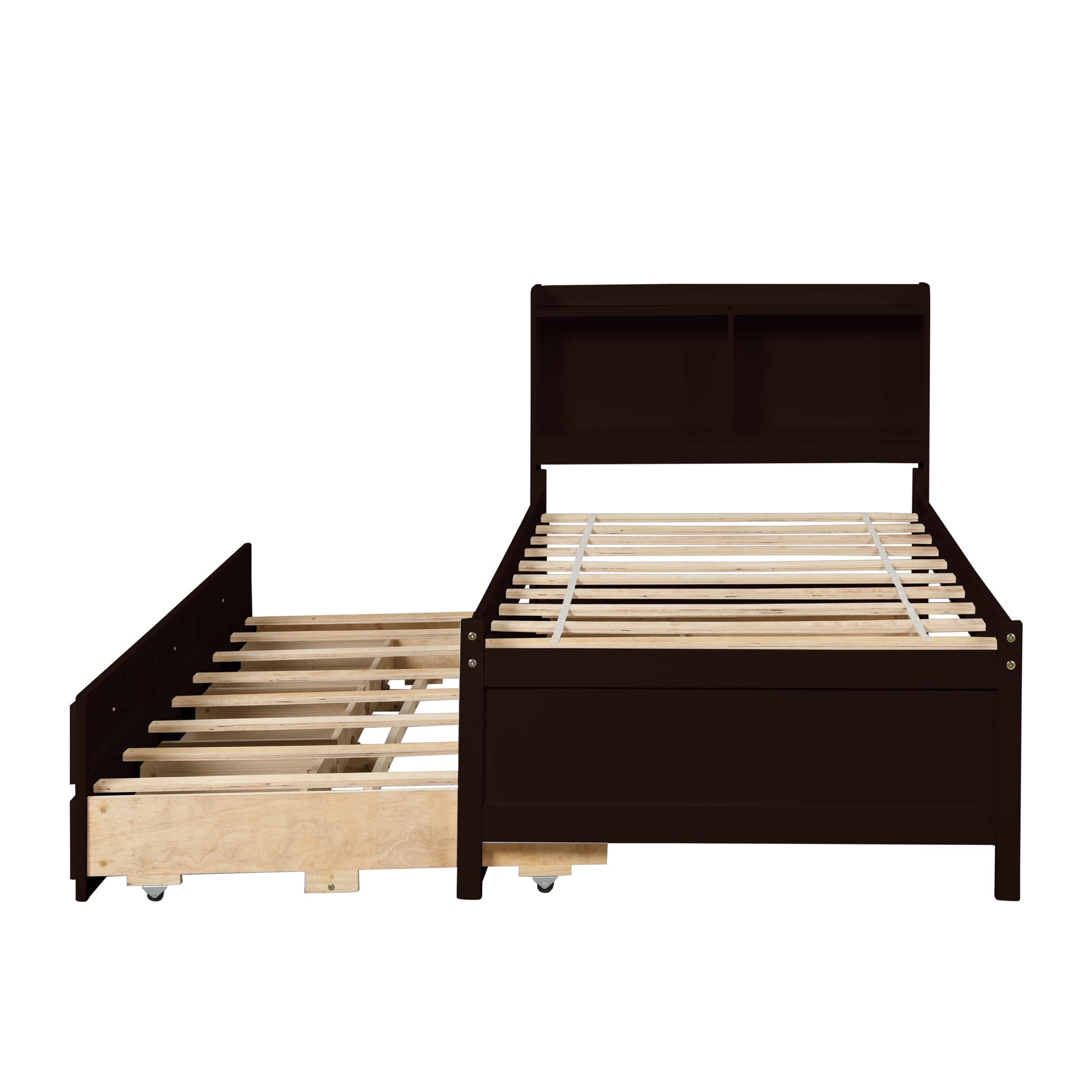 Full Bed With Bookcase,Twin Trundle,Drawers,Espresso Full Espresso Pine