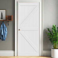 32" X 84" "K" Style Real Primed Door Slab, Diy Panel Door, Modern Interior Barn Door, Moisture Proof, Anti Deformation, Pre Drilled Ready To Assemble, Suitable For Pre Hung And Barn Door White Mdf