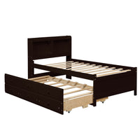 Full Bed With Bookcase,Twin Trundle,Drawers,Espresso Full Espresso Pine