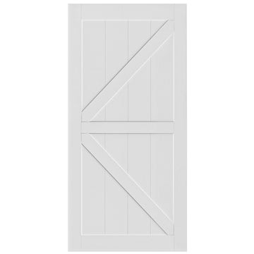 36" X 84" "K" Style Real Primed Door Slab, Diy Panel Door, Modern Interior Barn Door, Moisture Proof, Anti Deformation, Pre Drilled Ready To Assemble, Suitable For Pre Hung And Barn Door White Mdf