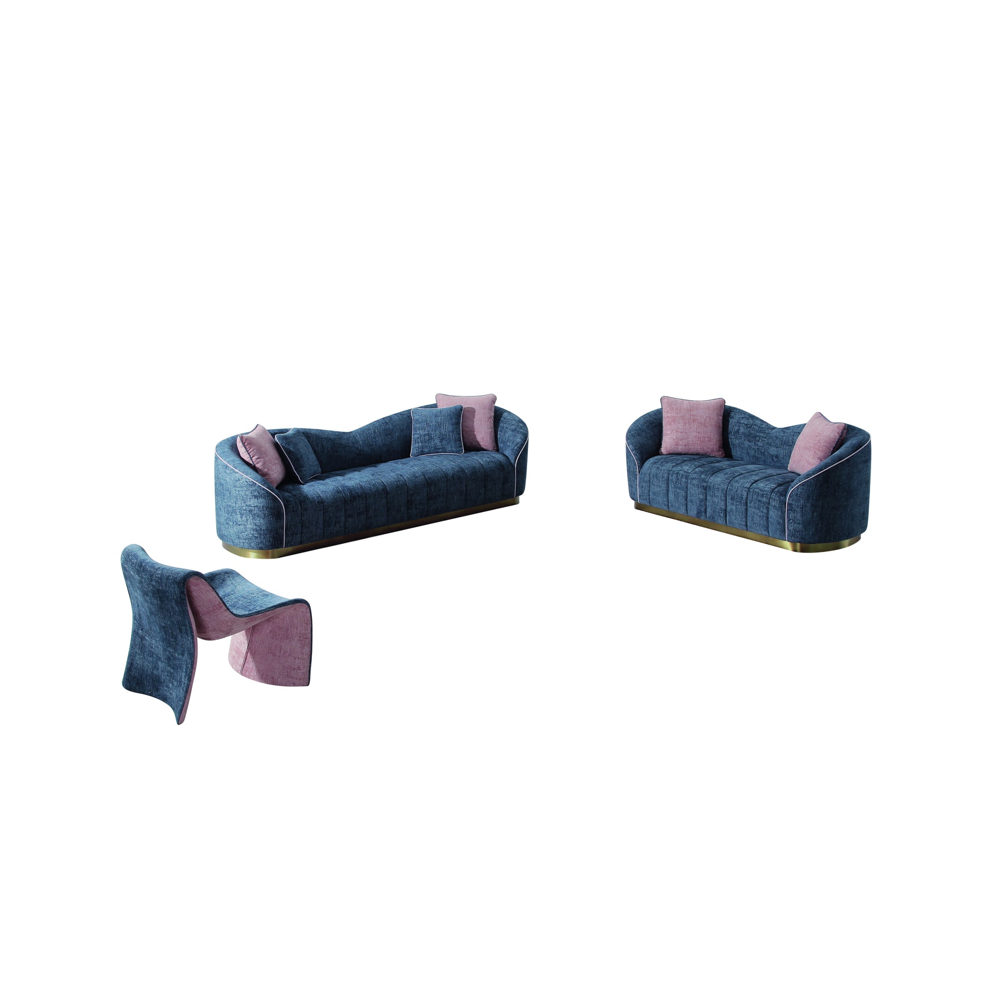 Modern Living Room Loveseat Navy Blue Polyester