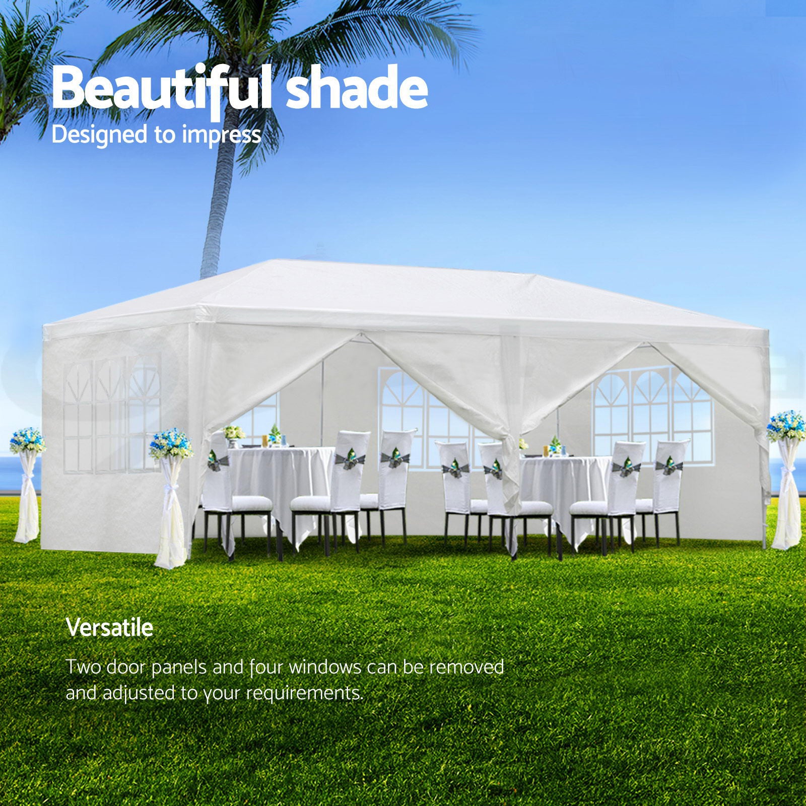 10X20' Wedding Party Canopy Tent Outdoor Gazebo With 6 Removable Sidewalls White Metal