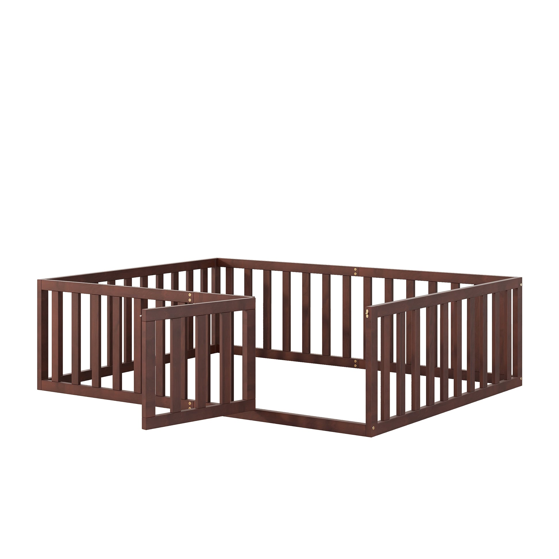 Full Size Wood Daybed Frame With Fence, Walnut Walnut Solid Wood