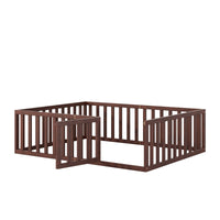 Full Size Wood Daybed Frame With Fence, Walnut Walnut Solid Wood