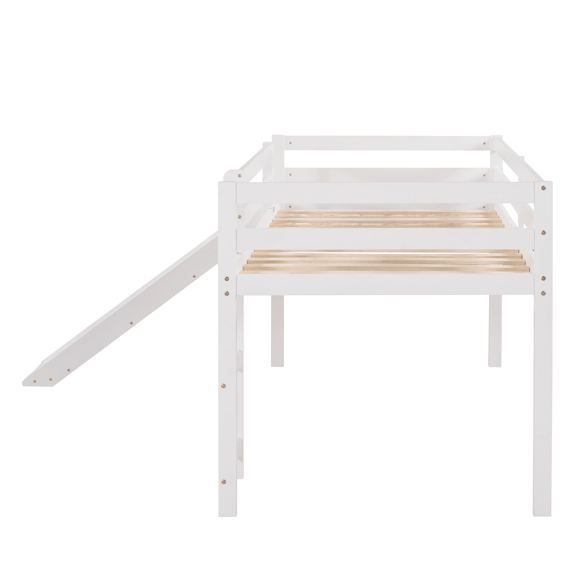 Loft Bed With Slide, Multifunctional Design, Twin White Old Sku: Wf191904Aak White Solid Wood