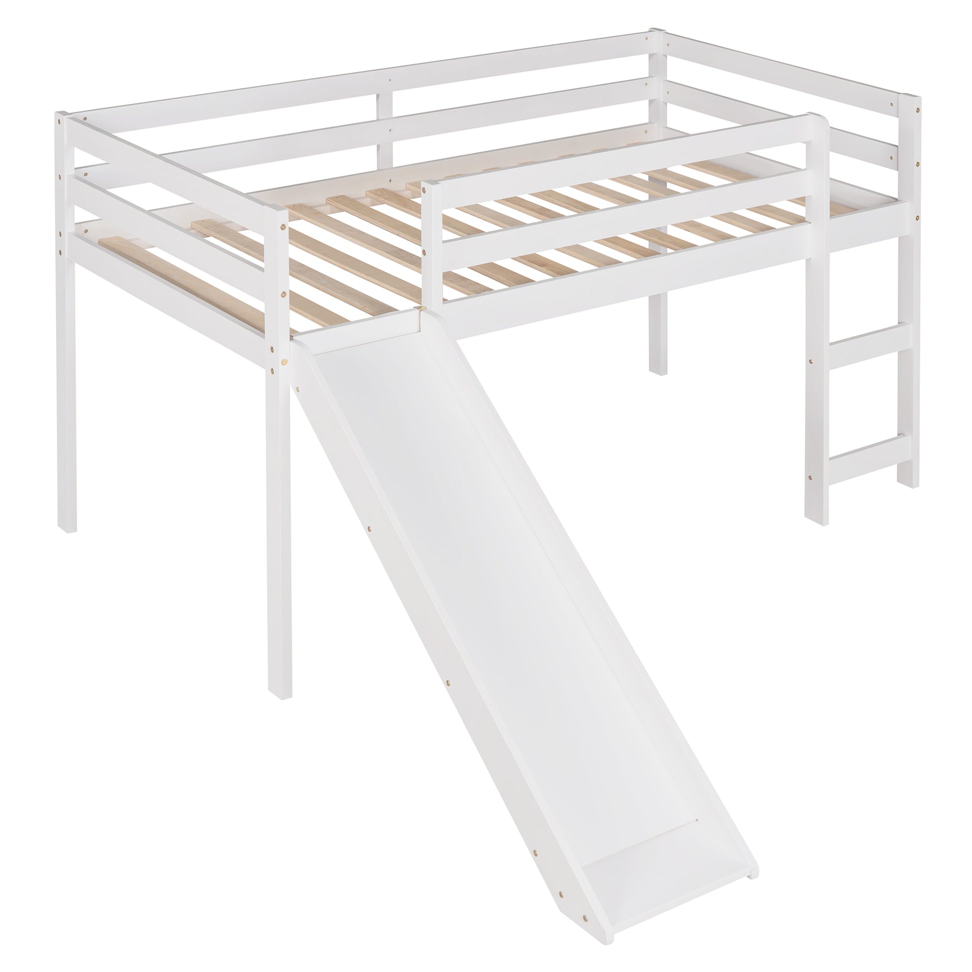 Loft Bed With Slide, Multifunctional Design, Twin White Old Sku: Wf191904Aak White Solid Wood