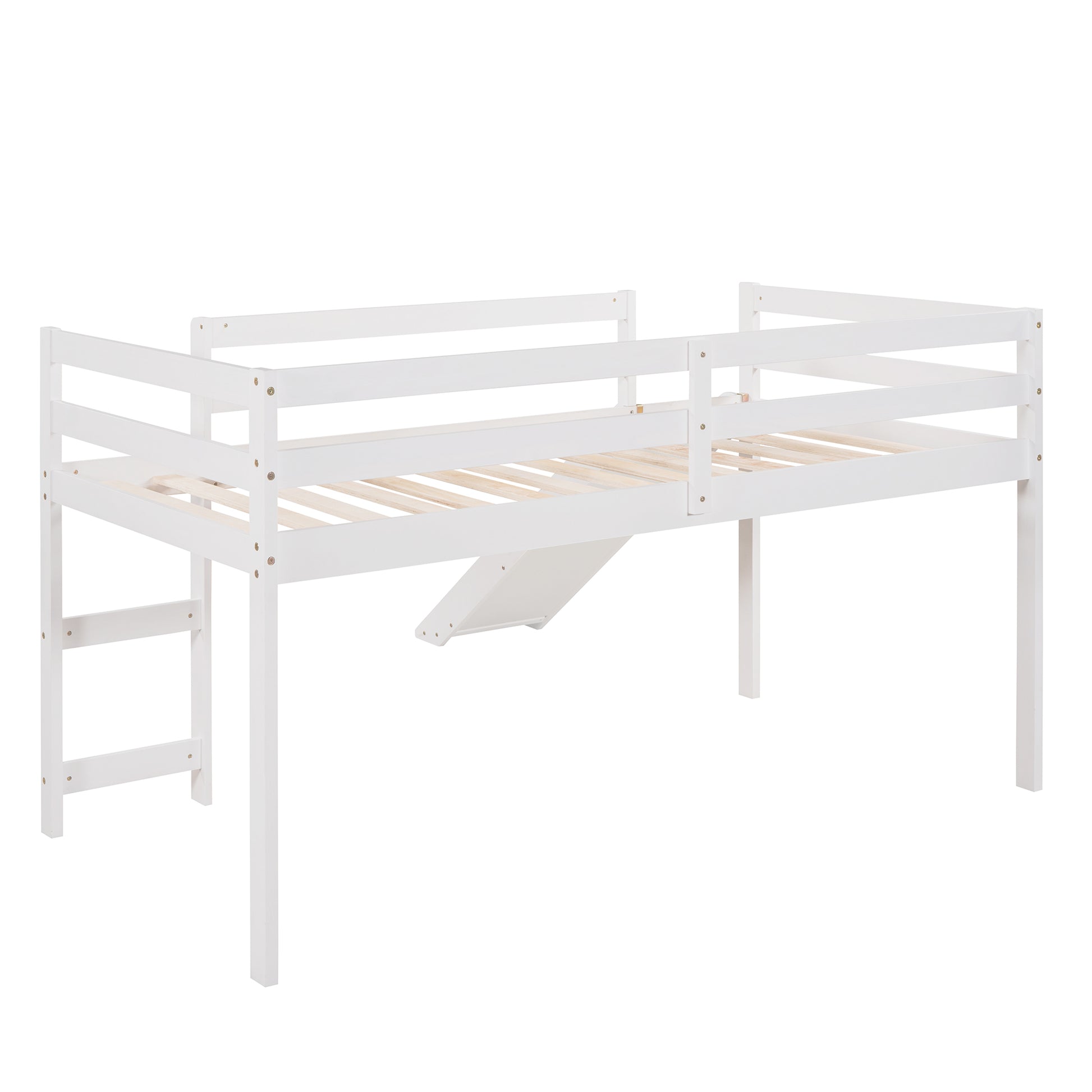 Loft Bed With Slide, Multifunctional Design, Twin White Old Sku: Wf191904Aak White Solid Wood