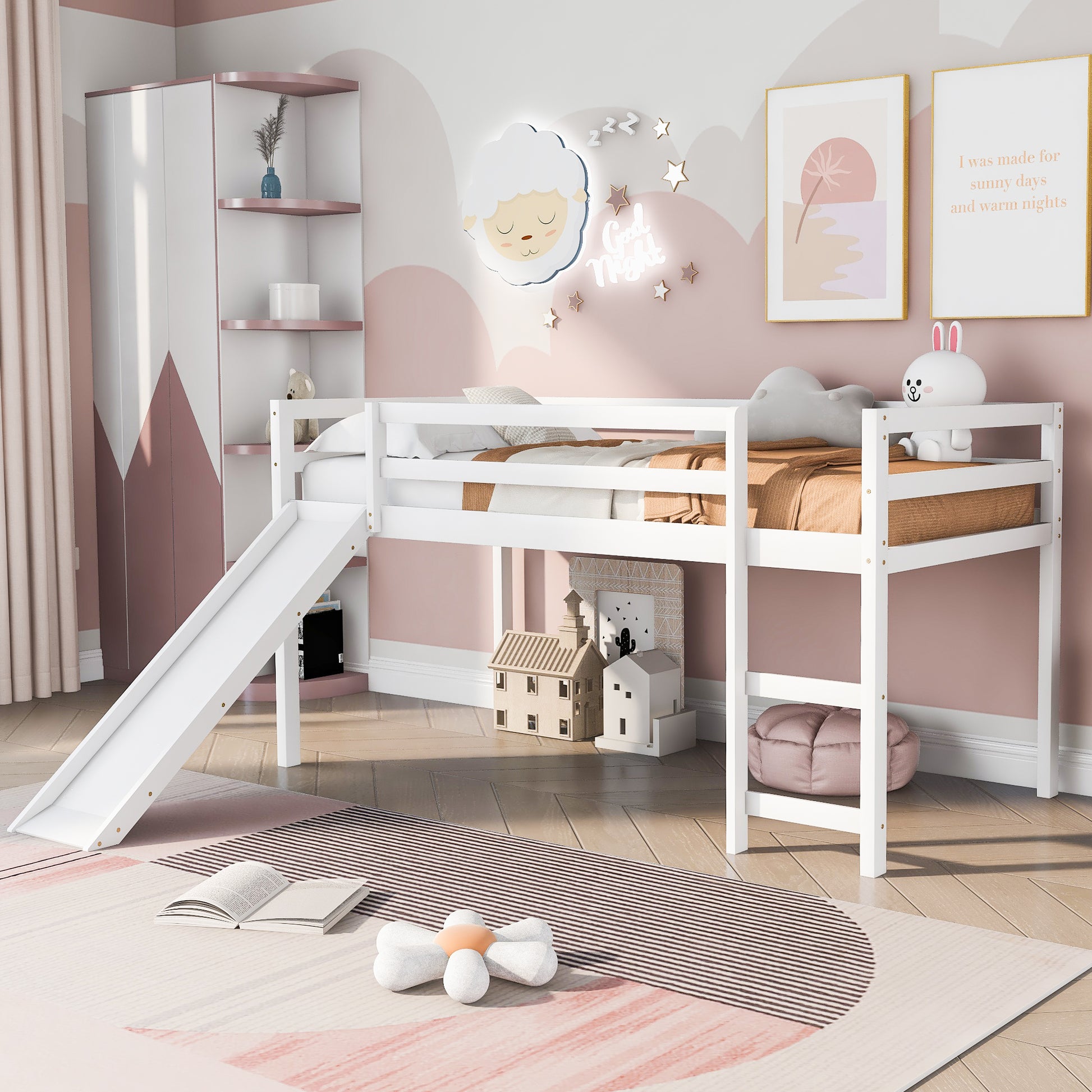 Loft Bed With Slide, Multifunctional Design, Twin White Old Sku: Wf191904Aak White Solid Wood