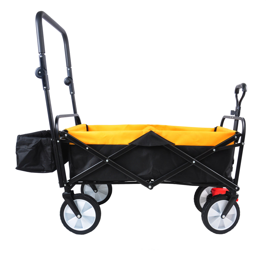 Folding Wagon Collapsible Outdoor Utility Wagon, Heavy Duty Folding Garden Portable Hand Cart, Drink Holder, Adjustable Handles Yellow Steel