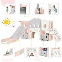 Kids Slide Playset Structure, Freestanding Castle Climber With Slide And Basketball Hoop, Toy Storage Organizer For Toddlers, Kids Climbers Playhouse For Indoor Outdoor Playground Activity Pink Hdpe