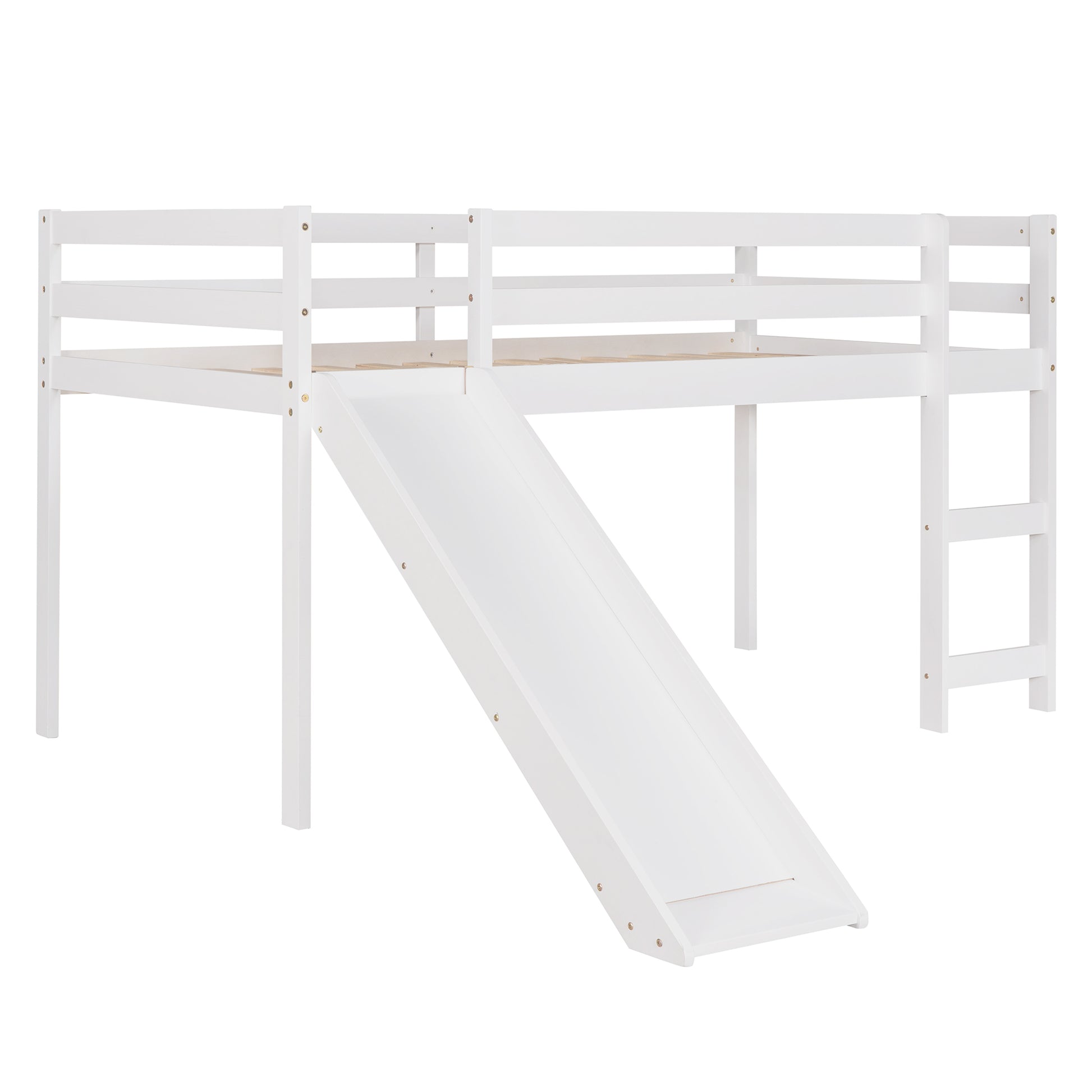 Loft Bed With Slide, Multifunctional Design, Twin White Old Sku: Wf191904Aak White Solid Wood