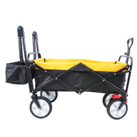 Folding Wagon Collapsible Outdoor Utility Wagon, Heavy Duty Folding Garden Portable Hand Cart, Drink Holder, Adjustable Handles Yellow Steel