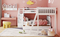 Twin Over Full L Shaped Bunk Bed With 3 Drawers, Ladder And Staircase White White Solid Wood