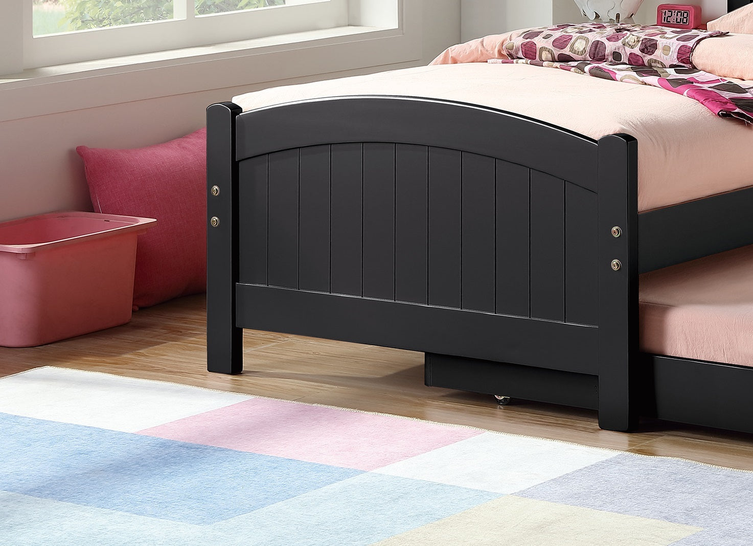 Twin Size Bed W Trundle Slats Black Pine Plywood Kids Youth Bedroom Furniture Black Bedroom Modern,Transitional Rubberwood Plywood