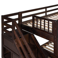 Twin Over Full L Shaped Bunk Bed With 3 Drawers, Ladder And Staircase Espresso Espresso Solid Wood