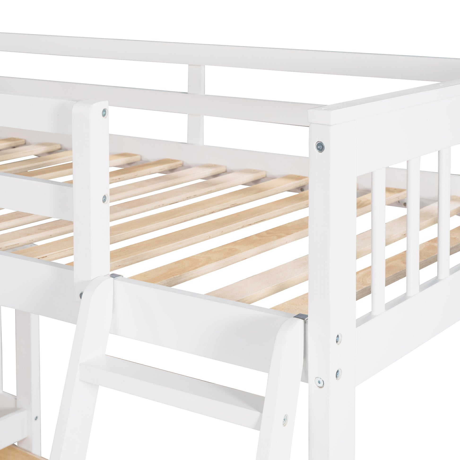 Twin Over Full L Shaped Bunk Bed With 3 Drawers, Ladder And Staircase White White Solid Wood