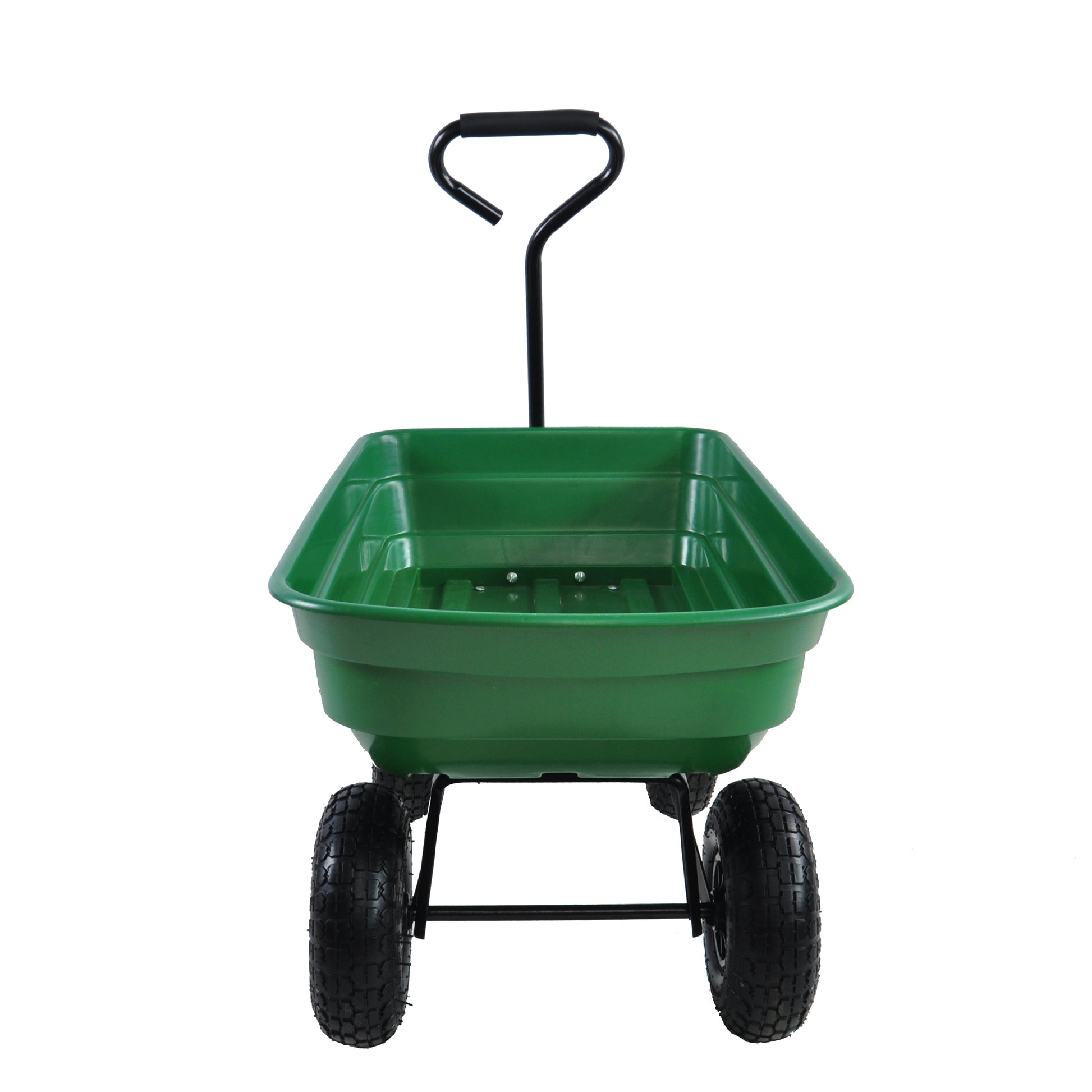 Folding Car Poly Garden Dump Truck With Steel Frame, 10 Inches. Pneumatic Tire, 300 Pound Capacity, 75 Liter Truck Body Grass Green Metal