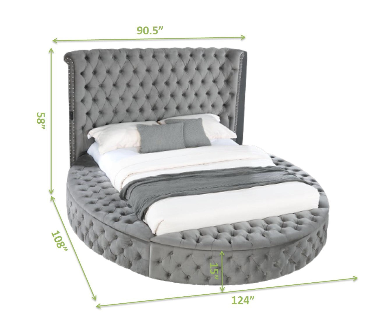 Hazel King Size Tufted Storage Bed Made With Wood In Gray Box Spring Not Required King Gray Wood Bedroom Modern Slat Beds Upholstered Velvet Wood