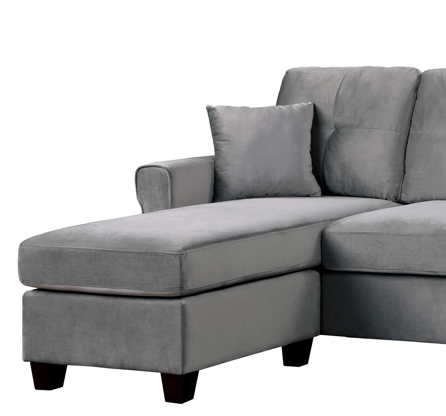 Reversible Configuration 1Pc Sectional Sofa With 2 Pillows Gray Velvet Fabric Upholstered Tufted Back Living Room Furniture Gray Primary Living Space Solid Wood