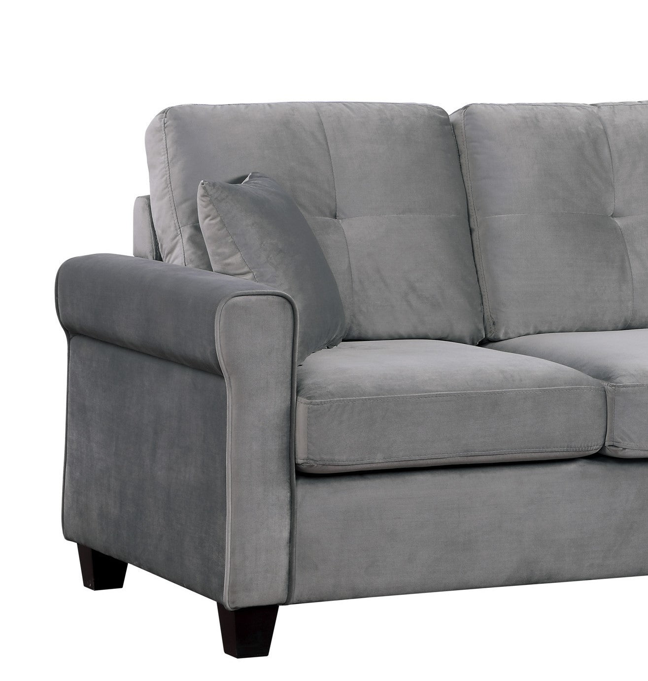 Reversible Configuration 1Pc Sectional Sofa With 2 Pillows Gray Velvet Fabric Upholstered Tufted Back Living Room Furniture Gray Primary Living Space Solid Wood