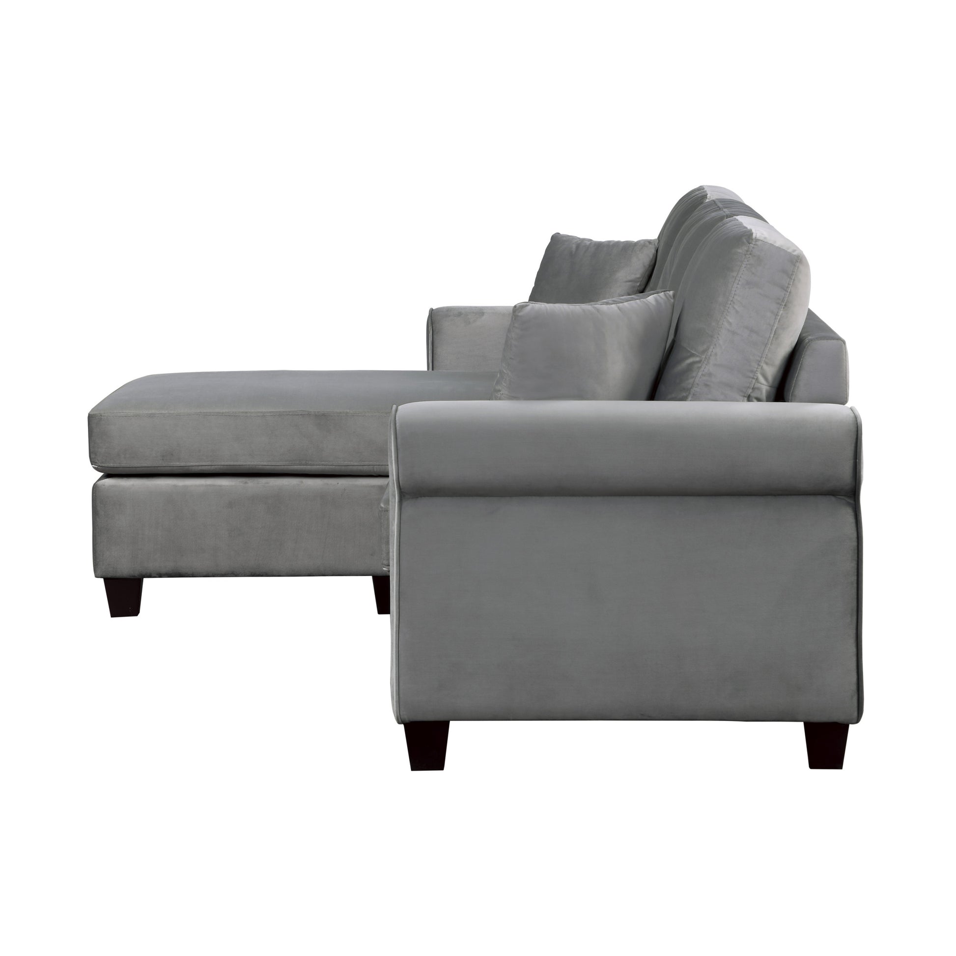 Reversible Configuration 1Pc Sectional Sofa With 2 Pillows Gray Velvet Fabric Upholstered Tufted Back Living Room Furniture Gray Primary Living Space Solid Wood